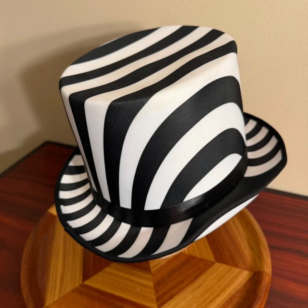 Spirit Halloween Striped Top Hat Black White Circus Magician Costume Accessory